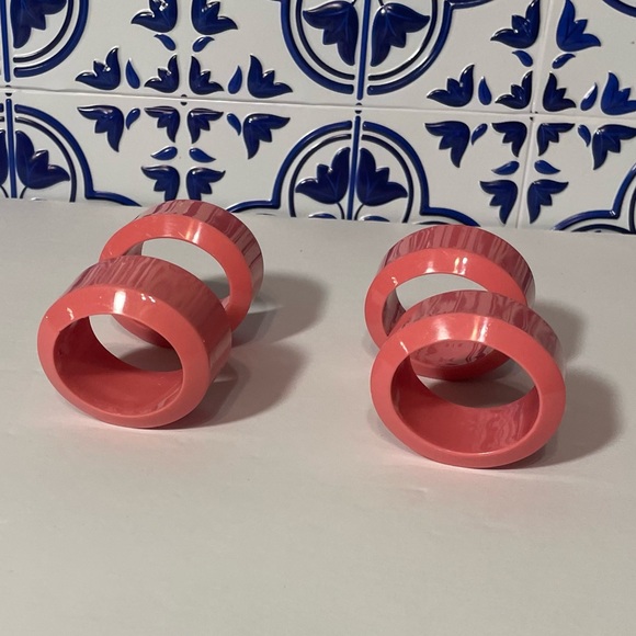 4 napkins rings pink acrylic oval beveled edge Art Deco table decor - Picture 1 of 13